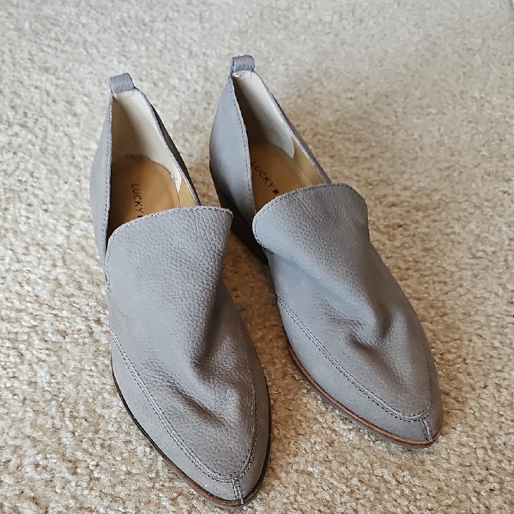 Lucky Brand Gray Mahzan Leather Slip-Ons Size 8.5 Euc